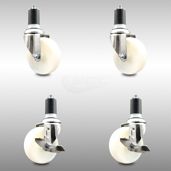 Service Caster 4 Inch 316SS Nylon Wheel Swivel 1-5/8 Inch Expanding Stem Caster Brake SCC, 2PK SCC-SS316EX20S414-NYS-2-TLB-2-158 - main